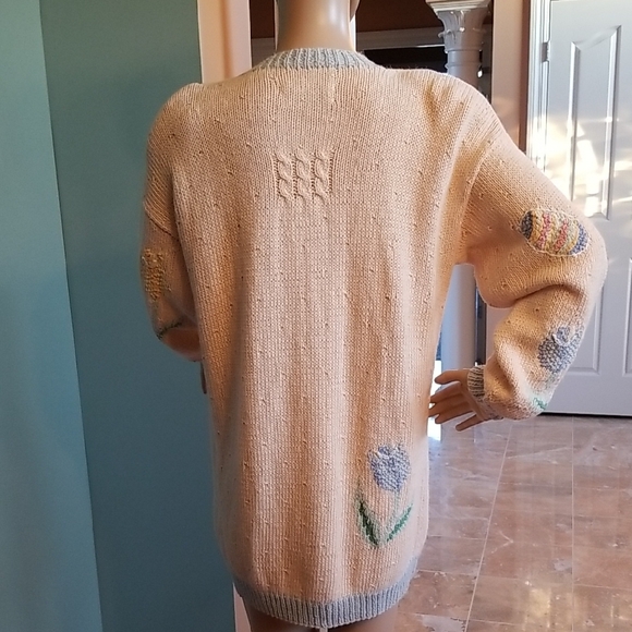 Peach and Blue Oversized Hand Knitted Cardigan Sweater - Picture 5 of 7